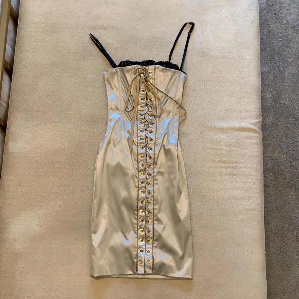 Dolce & Gabbana corset knee length cocktail dress leopard lining and bra 2007